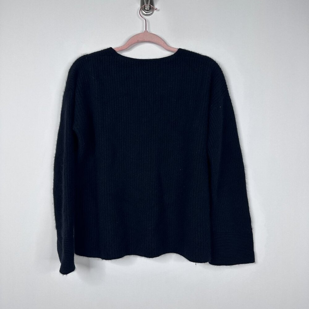 Theory V-Neck Ribbed Cuff Pullover Soft Cashmere Sweater Black Large #A1118 - Picture 6 of 10